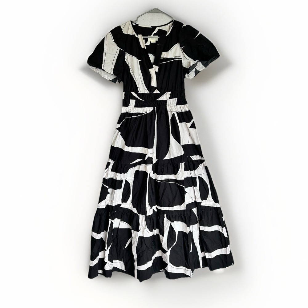 Anthropologie Maeve The Somerset Maxi Dress Black & White Geometric Print Sz XS - Picture 1 of 8